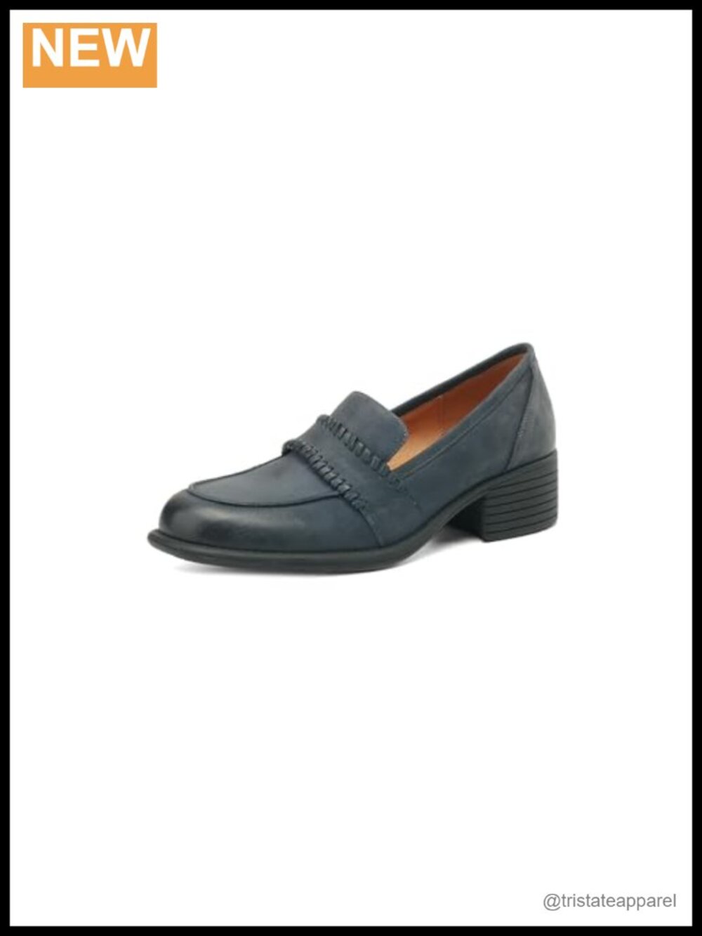 Genuine Leather Loafers with Chunky Block Heel - Women's Comfortable Slip-On